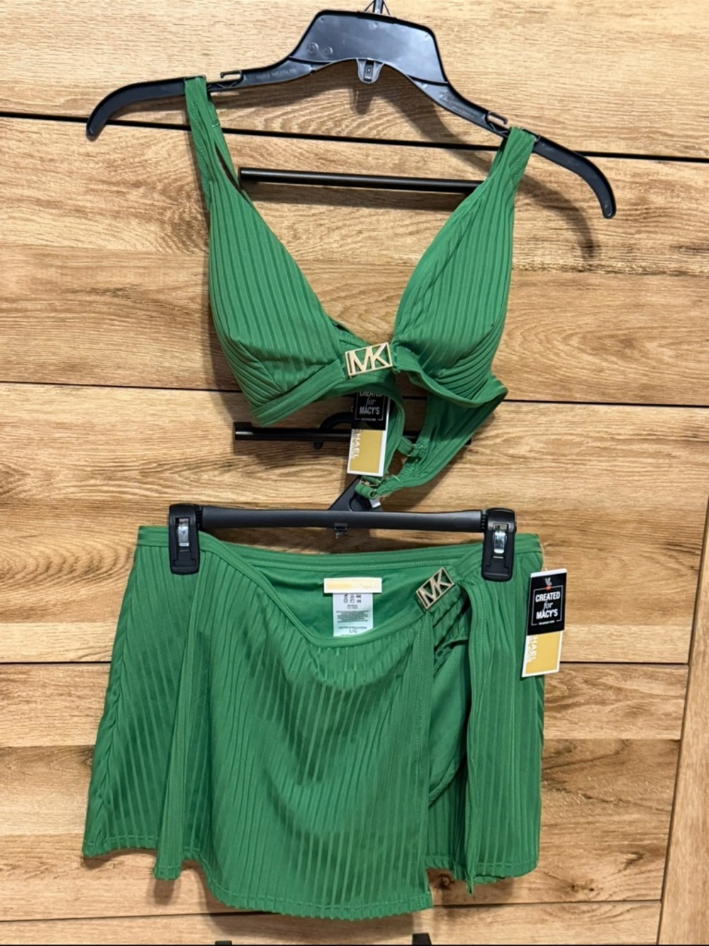 Michael Kors Emerald Green Ribbed Two-Piece Swim Set with MK Hardware